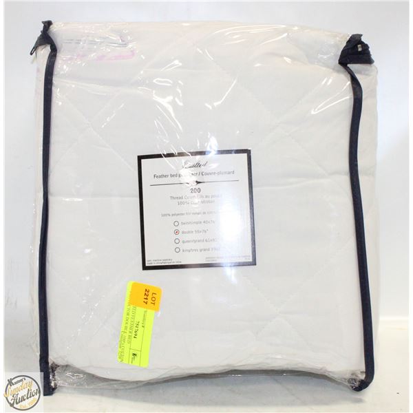 2 QUILTED FEATHER BED PROTECTOR DOUBLE 100% COTTON