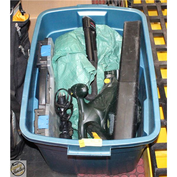 TOTE WITH LARGE GREEN TARP, YARDWORKS
