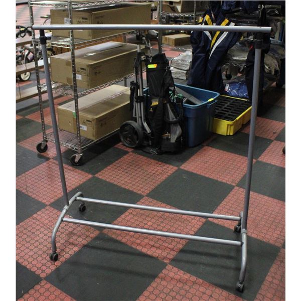CLOTHING RACK ON CASTORS 42" WIDE EXTENDS TO 65"H