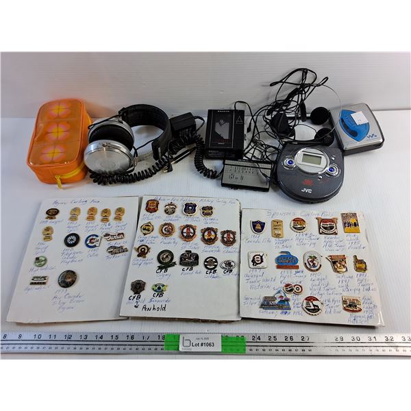 Various Collectible Curling Pins, Audition Headphones, Cassette & DVD Players and Pencil Bag