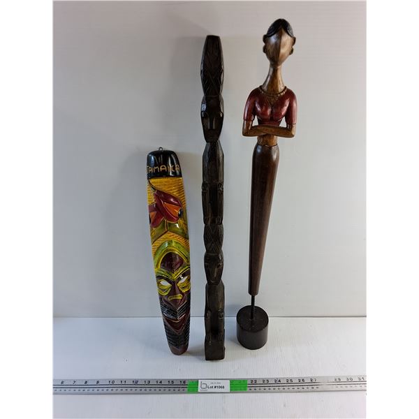 19" Jamaica Mask Wall Decor and (2) 27" Carved Wood Decorations