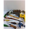 Image 3 : DeWalt Drills, Drill Bits, Screwdrivers, Tape Measures, 2" Bench Vise, BBQ Lighter and Misc