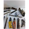 Image 4 : Tin Shears, Staples, Wrenches, Chisel, Wood Plane, Vintage Paint Color Samples and Misc
