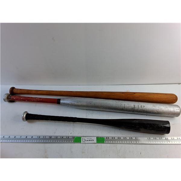 (3) 34" Wooden and Metal Baseball Bats