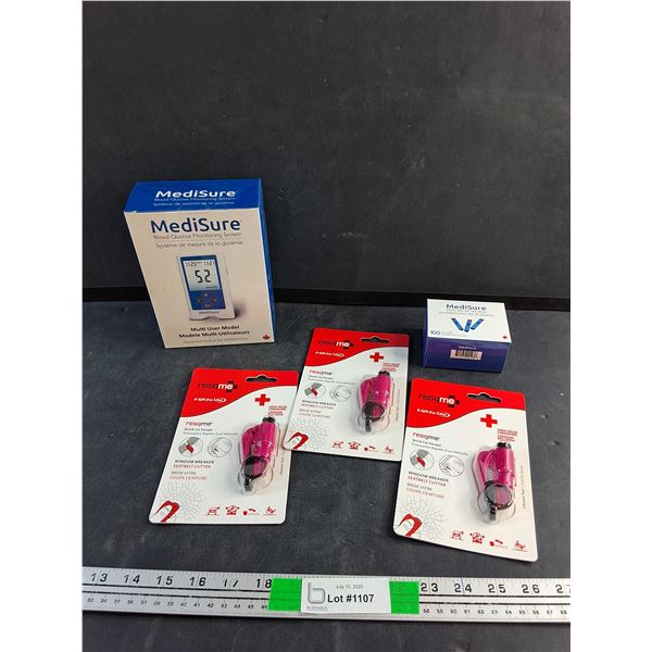 MediSure Blood Glucose Monitoring System, Glucose Test Strips and Resqme Quick Car Escape - Sealed