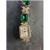 Image 2 : Sheffield Vintage Style Quartz Watch with Green Rhine Stones Band - Works