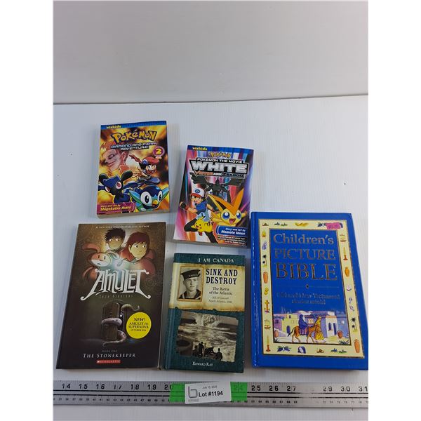 Various Books - Pokemon, Amulet and Childrens Picture Bible