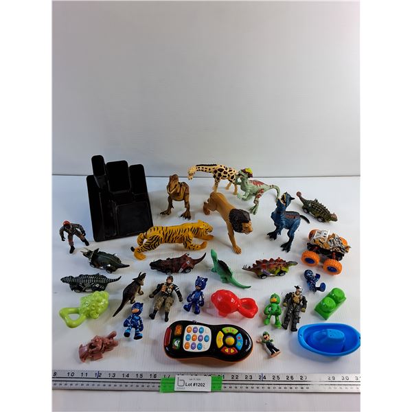 Various Animal & Superhero Figures and Vtech Toy Remote