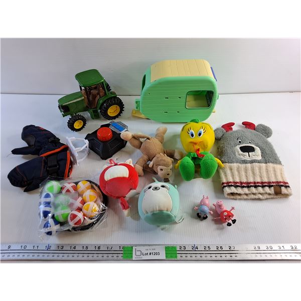 John Deere Tractor, Kid's Mitts, Winter Hat, Peppa Pig Figures and Plush Toys