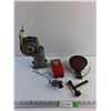 Image 1 : Vintage Vertical Motor with Pulley, Emergency Light Unit, Vintage Tail Light and Misc