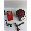 Image 3 : Vintage Vertical Motor with Pulley, Emergency Light Unit, Vintage Tail Light and Misc