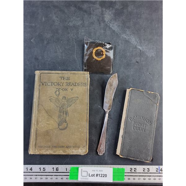 The Victory Readers Book, Brooch, Silver Butter Knife and Pocket Diary