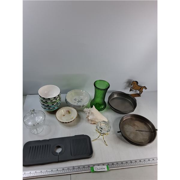 (10) Bowls, Candle Holder, Sea Shell, Misc