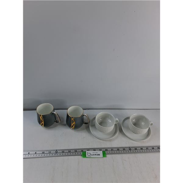 (2) Cups And Saucers, (2) Mugs