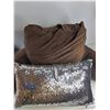 Image 3 : Purple Chair Cover, Brown Back Support Pillow, Sequined Pillow CANNOT SHIP