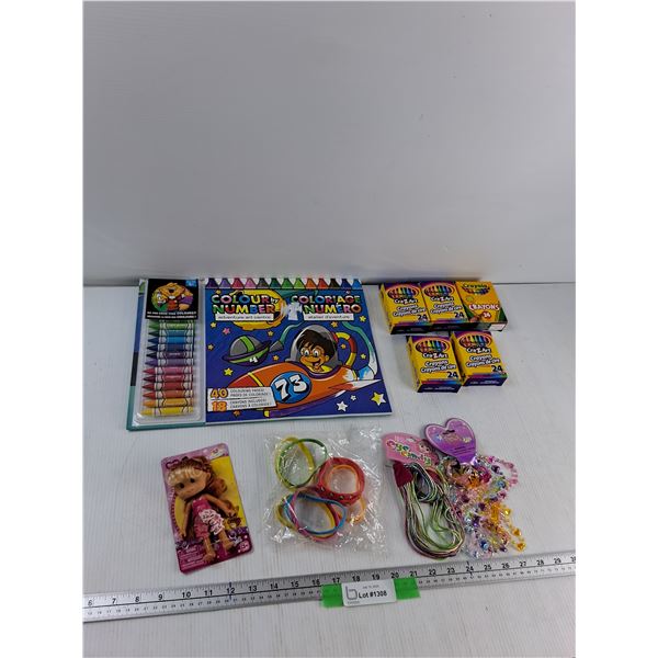 Colour By Number Book, (5) Crayon Boxes, Wristbands, Misc