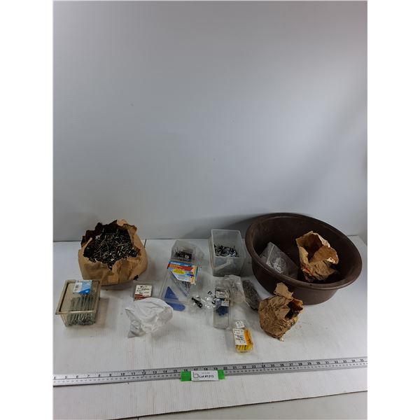 Assorted - Nails, Screws, Bucket, Misc - As Is