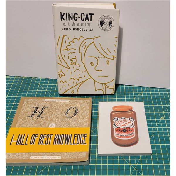 (3) Graphic Novels -King-Cat, Hall of Best Knowledge, & Fire Away (art book)