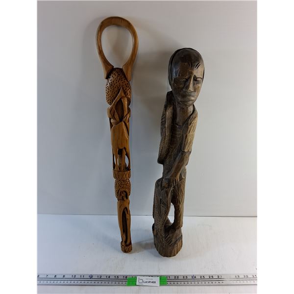 (2) Carved Wood Decorations 27"  -  Pick Up