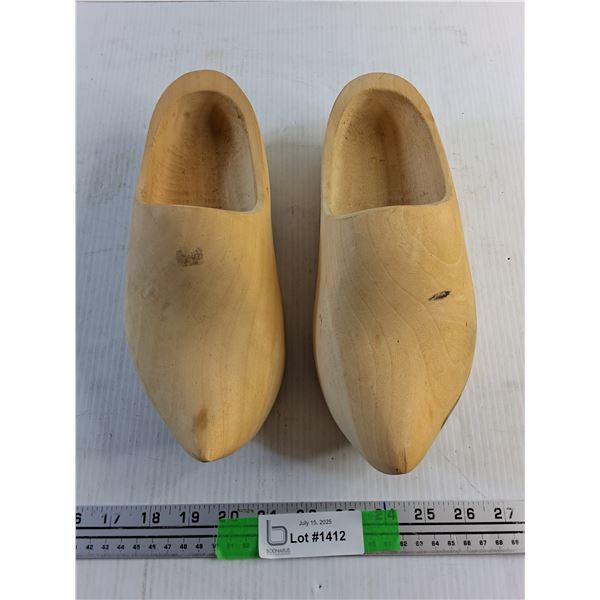 Wood Carved Shoes - Size 11"