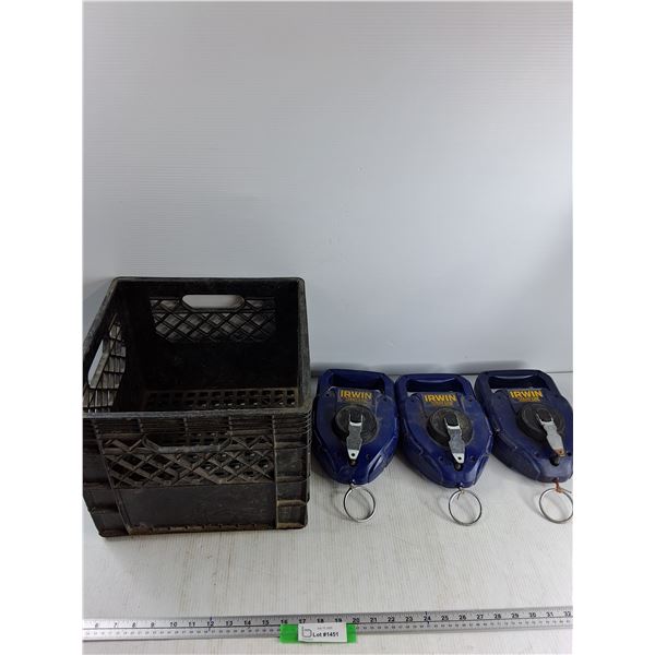 (3) Irwin Strait-Line Chalk Reels, Milk Crate - As Is -  PICK UP