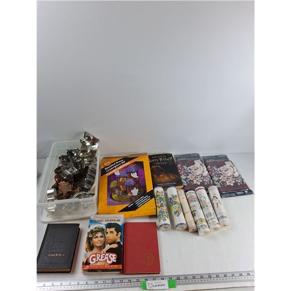 Assorted - Coookie Cutters, Fabric Scraps, Haunted House Centre Piece, Misc - As Is