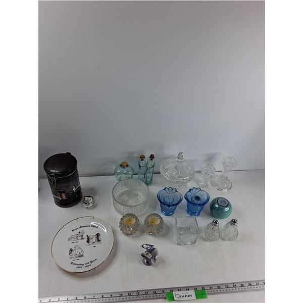 Assorted - Metal Tin, (6) Candle Holders, Salt & Pepper Shakers, Misc