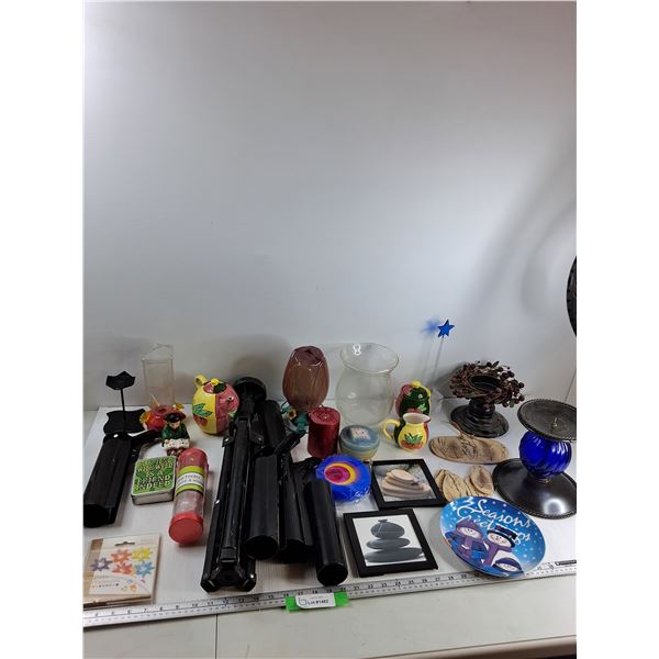 Assorted - (3) Candle Holders, (2) Hummingbird Feeders, Metal Tin, Misc - PICK UP