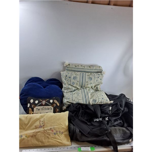 (6) Pillows, (3) Duffelbags