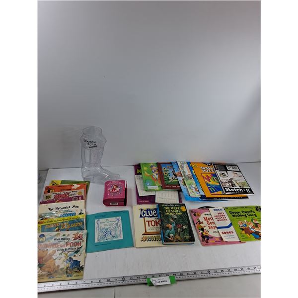 Assorted - (9) Record & Books, Assorted Activity Books, Hardy Boy Hardcover Book, Misc - As Is