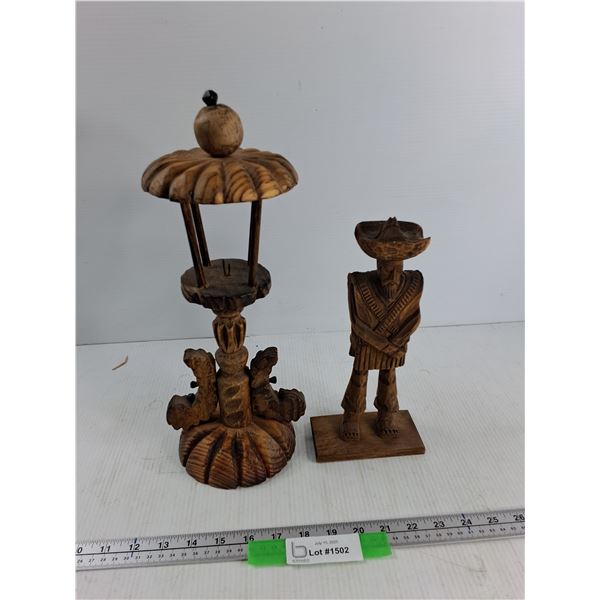Wood Candle Holder, Wooden Statue - As IS