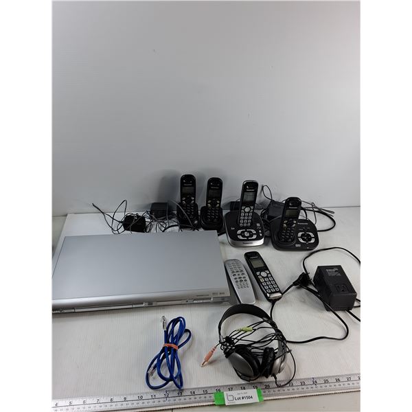 (5) Panasonic Telephones, Philips DVD Video Player, Headphones, Misc - As Is