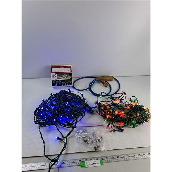 (2) LED Light Sets, Extension Cord, Clip Hooks - As Is