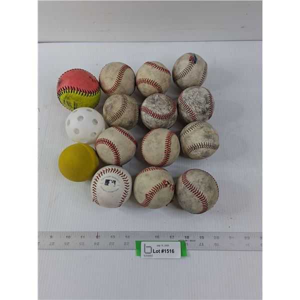 Variety Of Balls- (12) Baseballs, Foam Ball, Wiffle Ball