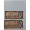 Image 2 : Variety Of 2 Dollar Bills 1954-1986- (4) Canadian Bills And (1) American Bill