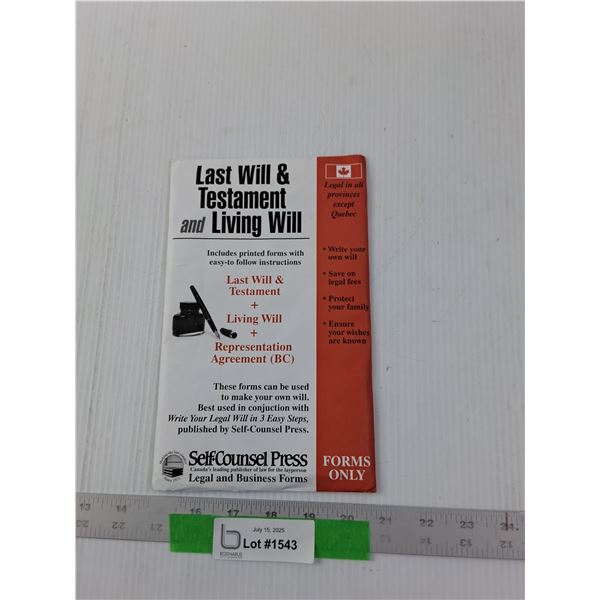 Last Will & Testament And Living Will Forms- 9.5" x 6"