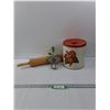 Image 1 : Vintage Hand Mixer , Rolling Pin, Flower Pattern Tin Canister