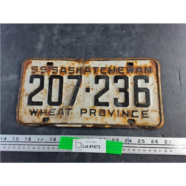 1959 Saskatchewan Car Plate