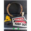 Image 1 : Steering Wheel Cover, Dolphin Flashlight, Danger Signs and Candle