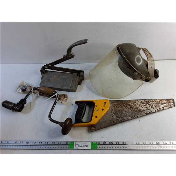 Hand Drill with Bits, Fibre Metal Protection Helmet, Handsaw and Tile Cutter