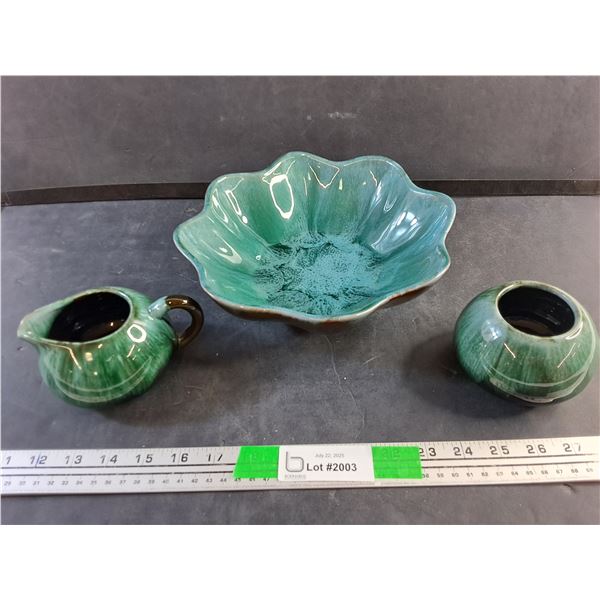 Blue Mountain Pottery Bowl and Cream & Sugar Set - Chipped