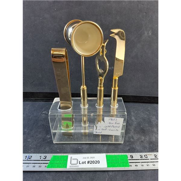 Vintage 1960s MCM Retro 4 pc Gold Plated Bar Set