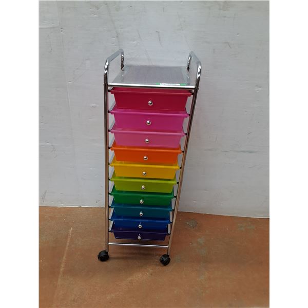 * Ten Drawer Rainbow Colorful Wheeled Organizer - 38"x 13" x 15" - CANNOT SHIP
