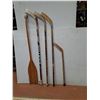 Image 1 : ** (1) Paddle, Some Wear (4) Hockey Sticks - Various Sizes - CANNOT SHIP