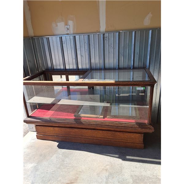 *** Antique Wood & Glass Display Cabinet -Missing Glass, Sliding Doors -70.5" x 28.25" x 38.75" - CA