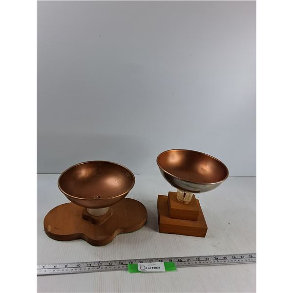 (2) Vases On Wooden Pedestal Bases - As Is