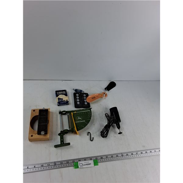 Playing Cards, John Deere Rain Gauge, (3) Shoe Horns - As Is