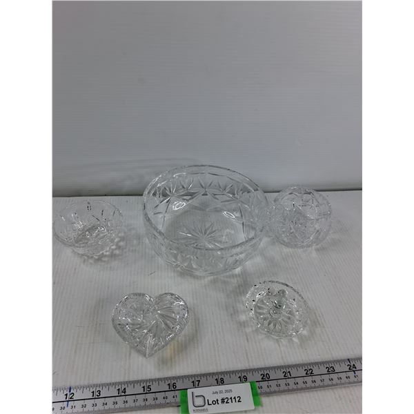 (2) Crystal Bowls, (2) Crystal Dishes, Crystal Ring Holder