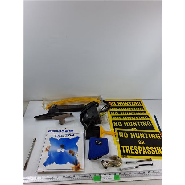 Assorted - (6) No Hunting or Trespassing Signs, Ultra Pro Drill Bit, Grass Blade, Misc - CANNOT SHIP