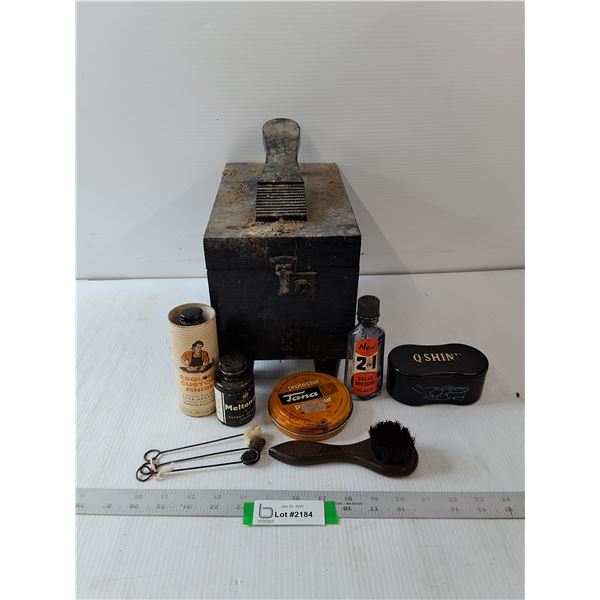 Wooden Lockable Box & Vintage Shoe Cleaning Supplies-Has Key- 6.5" x 8" x 10.5"